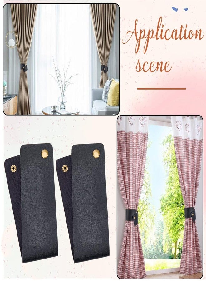 CALFOVERA 4PCS Black PU Leather Curtain Tie Backs Vintage Style Drapery Rope Tiebacks Elegant Leather Window Treatment Holdback Retro Curtain Buckle with Snap for Home Living Room Bedroom Office - Image 4